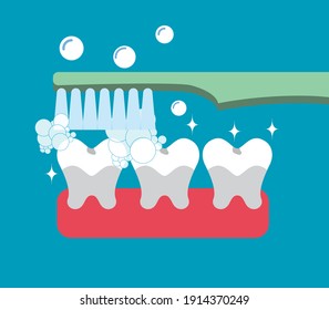 Vector brushing teeth flat illustration. Vector design