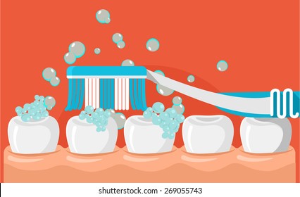 Vector brushing teeth flat illustration