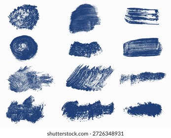 Vektorpinselstrich-Clipart-Kollektion mit handgezeichneten trockenen Tintentexturen einzeln auf hellem Hintergrund. Grobe Grunge-Striche für Pinsel, Poster, Schriftzug, Branding, Social Media, digitale Designs