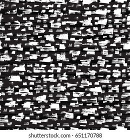 Vector Brushstrokes Seamless Pattern. Spotted and Striped Black and White Background. Grunge paint brush strokes Spots. Abstract shape stains texture.
