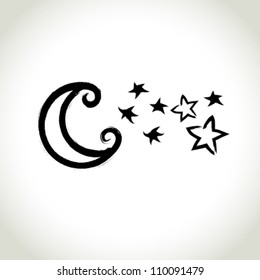 Vector Brushwork Symbol  Moon and Star