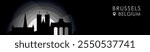 Vector Brussels, Belgium cityscape banner. Black and white placard profile picture for header, footer