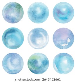 Vector of bubble blue hand drawn with watercolors for artwork, decorade, wallpaper, textile. EPS file elements isolated on transparent background. 