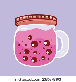 Vector bubble drink with strawberry flavor and boba topping with cup packaging premium vector illustration.