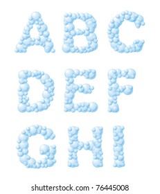 Vector bubble foam font, from A to I