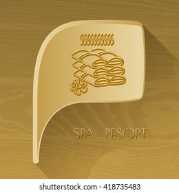 Vector bubble golden icon with spa accessory.