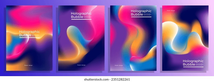 a vector bubble gum iridescent holographic cover design set, for poster, flyer, album cover, book cover, magazine, catalog, etc.