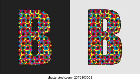 Vector bubble letter - B. Glitter character shape of colored dots, points, circles. Sequin type, alphabet, font. Creative disco club bright sparkle. Multi color glitters, sparkles, paillettes letters