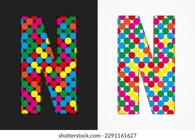 Vector bubble letter - N. Glitter character shape of colored dots, points, circles. Sequin type, alphabet, font. Creative disco club bright sparkle. Multi color glitters, sparkles, paillettes letters