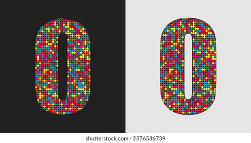 Vector bubble letter - O. Glitter character shape of colored dots, points, circles. Sequin type, alphabet, font. Creative disco club bright sparkle. Multi color glitters, sparkles, paillettes letters