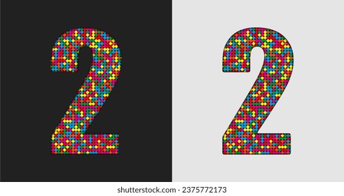 Vector bubble number - 2. Glitter figure shape of colored dots, points, circles. Sequin digit, numeral. Creative disco club bright sparkle. Multi color glitters, sparkles, paillettes numbers