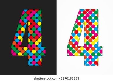 Vector bubble number - 4. Glitter figure shape of colored dots, points, circles. Sequin digit, numeral. Creative disco club bright sparkle. Multi color glitters, sparkles, paillettes numbers