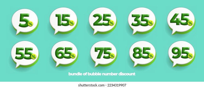 vector bubble speech sale discount 15%,25%,35%,45%,55%,65%,75%,85%,95%,5% price flashsale green, white light green colors