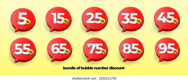 vector bubble speech sale discount 15%,25%,35%,45%,55%,65%,75%,85%,95%,5%  price flashsale red, yellow colors