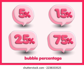 descuento por venta de discurso de burbujas vectoriales 5%,15%,25%,75% precio flashsale color rosa para evento valentino, producto kuds, producto femime, niñas