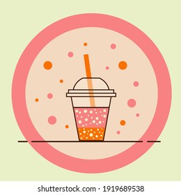 Vector bubble tea icon drink milkshake pink yellow. 