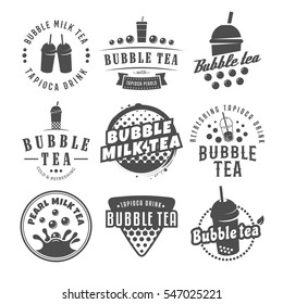 Vector bubble tea logos. Set of pearl tea labels. Popular asian drink badges.