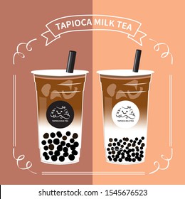 Vector Bubble Tea, tapioca milk tea, Pearl milk tea, black pearls is Taiwanese famous and popular drink. Boba and small boba.