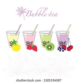 Vector. Bubble tea. Tapioca. Plant Manioc - leafing and root crops of the plant from which make Bubble tea. Tea can be made with the taste of different fruits.