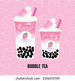 Vector Bubble Tea, tapioca strawberry milk tea, Pearl milk tea, black pearls is Taiwanese famous and popular drink. 