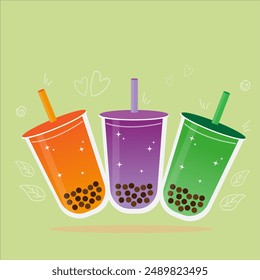 vector of bubble tea with various variants and flavors. tapioca pearls. full and beautiful color. drinks menu. Asian drinks