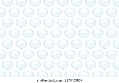 Vector bubble wrap texture. Air bubble straich for package, realistic illustration. Delivery pack seamless pattern. Plastic membrane for mail. Circle blue drops background. Business cargo template