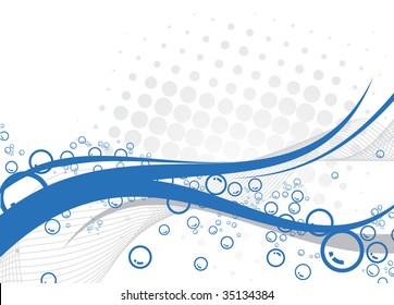 Vector Bubbles background with halftone wave line