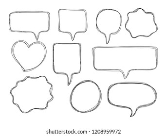 Vector bubbles speech doodle set. hand-drawn.
