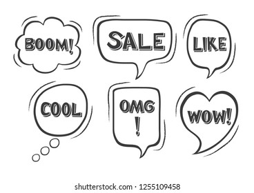 Vector bubbles speech doodle set. hand-drawn.