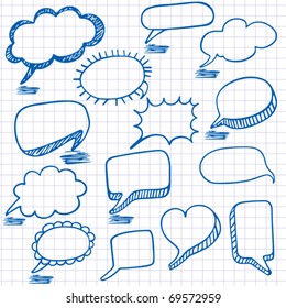 Vector bubbles for speech. Seamless doodle background.