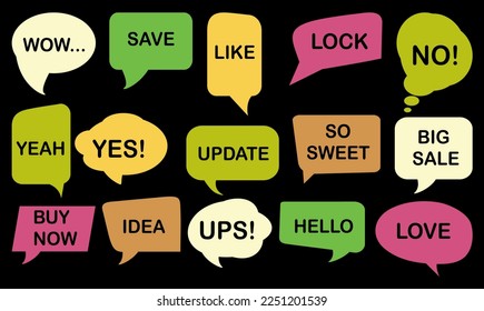 Vector bubbles speech set. set of comic speech bubbles on paper background, speech baloon with diferrent text.