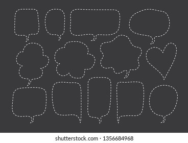 Vector bubbles speech set. dashed lines. hand-drawn.