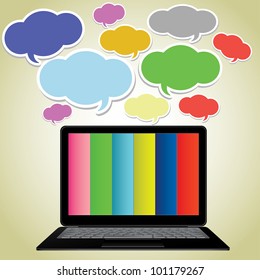 Vector ,bubbles,Abstract notebook,laptop on colorful background