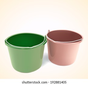 Vector Bucket. Red and Green color. Plastic Bucket.