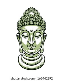 Vector Buddha Head Isolated On White. Vector EPS 10 Illustration. 