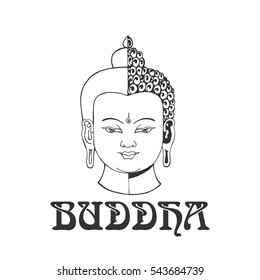 Vector buddha head isolated on white. Vector illustration.