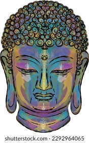 	
vector buddha head, torn outline. Colored brush strokes, multicolor	
