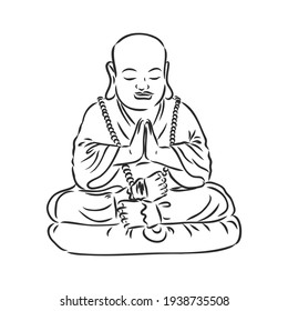 Vector Buddha in line hand drawn sketch style on white background
