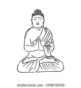 Vector Buddha in line hand drawn sketch style on white background