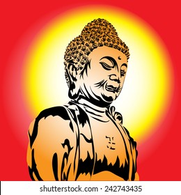 Vector Buddha on a red background.