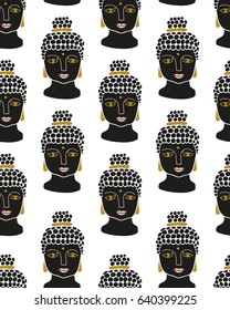 Vector buddha seamless pattern. Hand drawn print design for fabric, wrap paper or wallpaper.