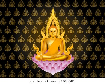 vector of buddha sitting on lotus on thai texture style background, buddhism wallpaper background illustration vector graphic design concept