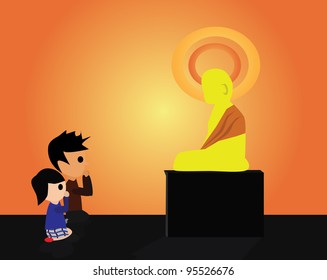 Vector - Buddha statue.The couple in the temple.