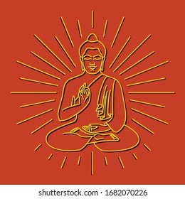 Vektorillustration Buddha Symbol im Umriss-Stil. Grafisches Element, Logo für Meditation, Spa-Zentrum und Yoga-Studio einzeln auf rotem Hintergrund.      