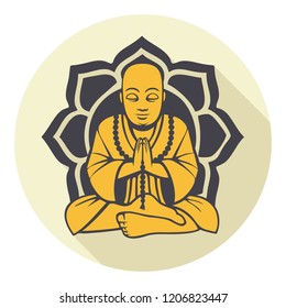 Vector Buddhism icon meditating Buddha. Golden Buddha sitting on a lotus background. Illustration in flat style.