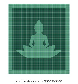 Vector Buddhism Icon Meditating Buddha Vector Illustration. Illustration Of Buddha With Plaid Pattern
