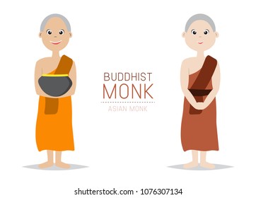 Vector Buddhist Monk Asian style, Cartoon Character design.