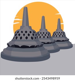 vector of Buddhist stupas made of stone and very common in Indonesia