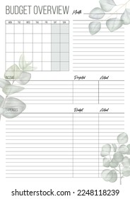 Vector budget planner template. Money saving. Notebook page template