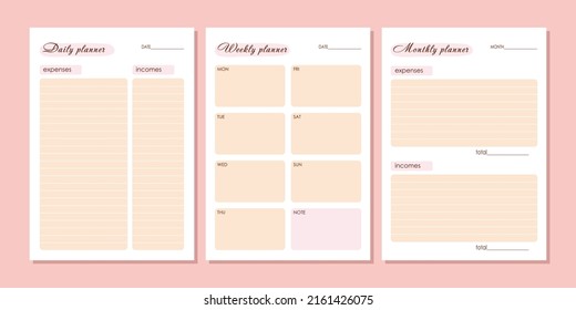 Vector budget planner. Weekly and monthly financial report ready set for printing